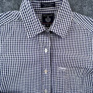Faconnable Seersucker Men's White Blue checkered Long Sleeve Shirt Cotton XS